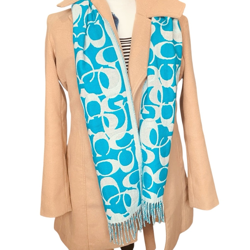 Coach Teal Merino Wool Signature Scarf - Picture 5 of 10